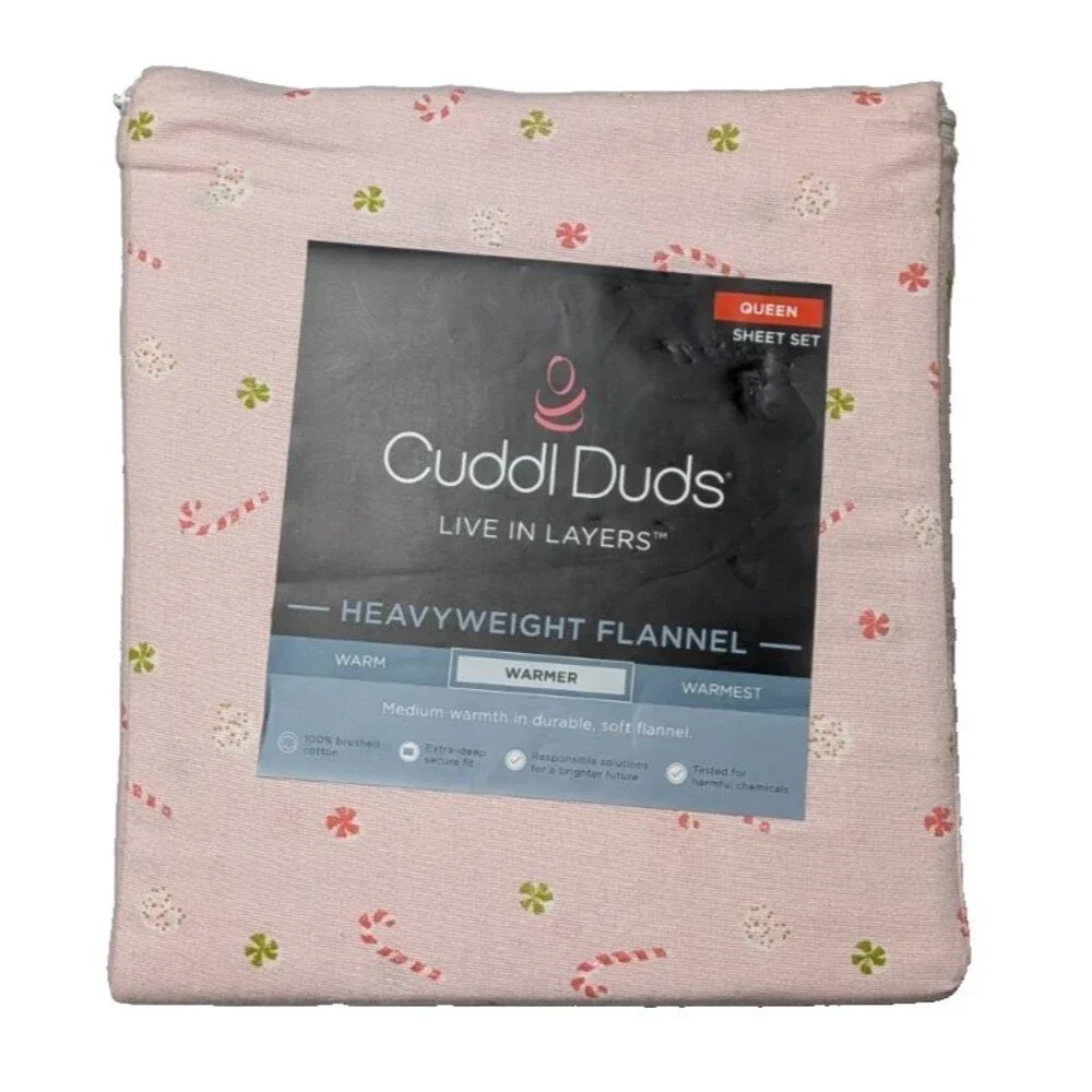 NEW Cuddl Duds Queen Heavyweight Cotton Flannel Sheet Set Scenic Snowmen